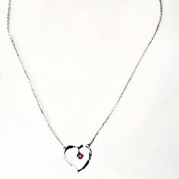 RED ENVELOPE PINK SAPPHIRE  925 STERLING SILVER HEART IN HEART PENDANT NECKLACE - Picture 2 of 5